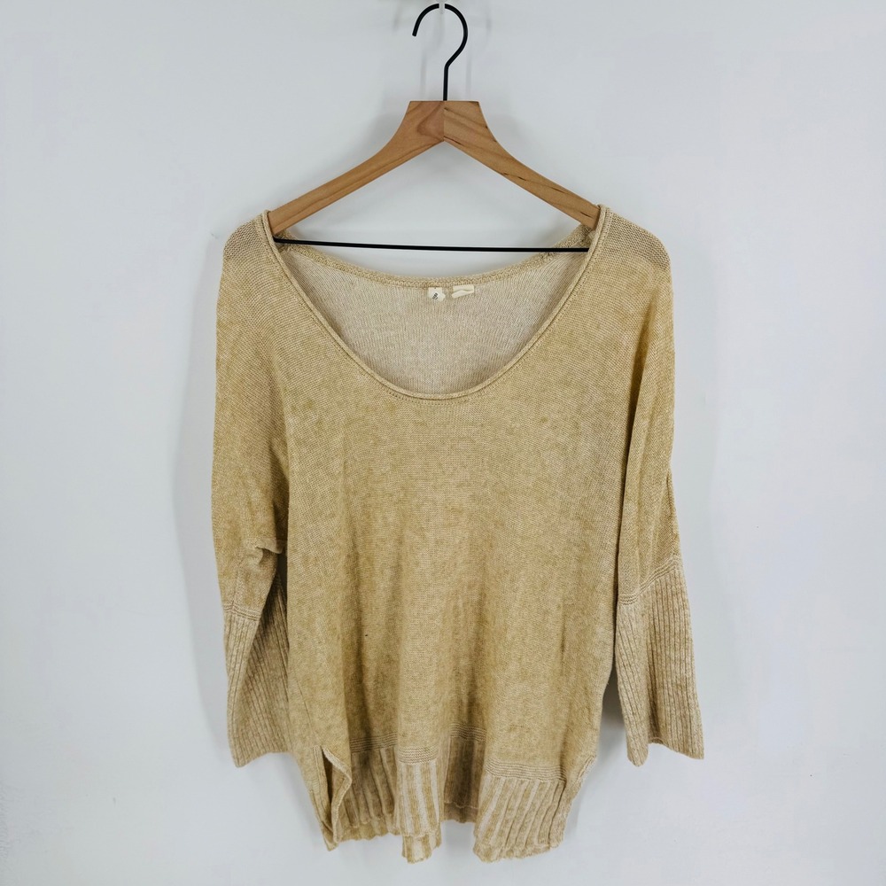 Moth Anthropologie Large Tan‎ Knit Scoop Neck Lightweight Sweater Size L Earthy
